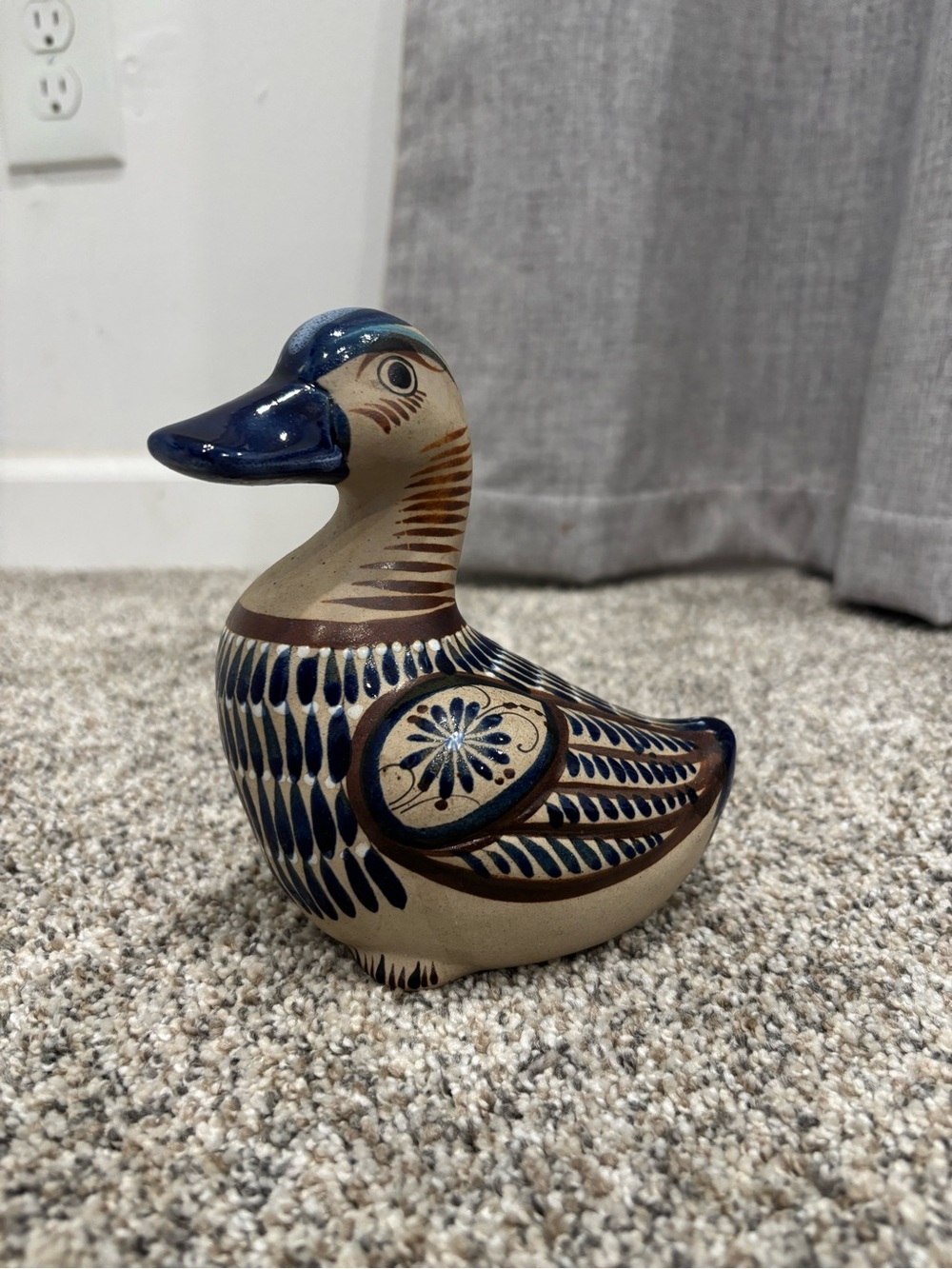 Vintage Tonala Mexico Duck Pottery Folk Art Hand Painted Mexican Figurine